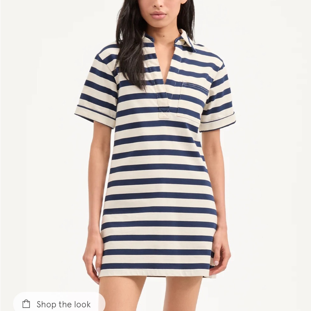 Veronica Beard Navy and Cream Striped Polo Mini Dress